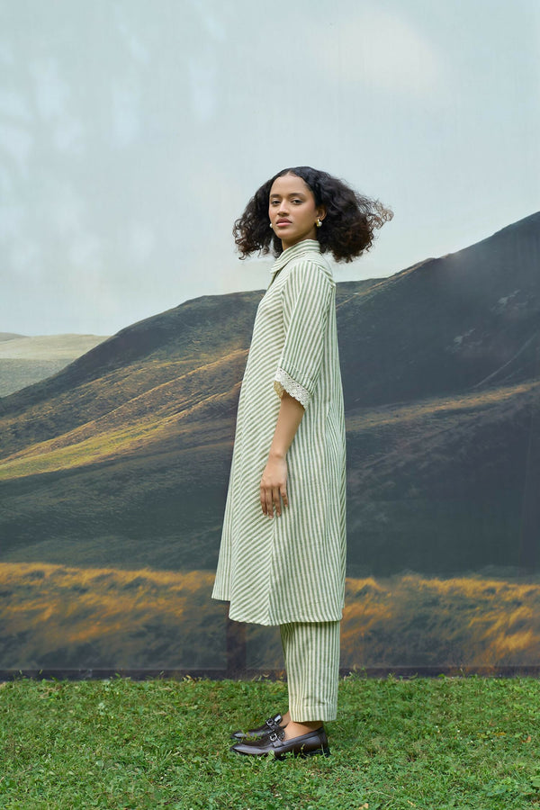 Moss Stripes Tent Shirt Dress