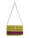 Poppy Green Slim Real Raffia Clutch