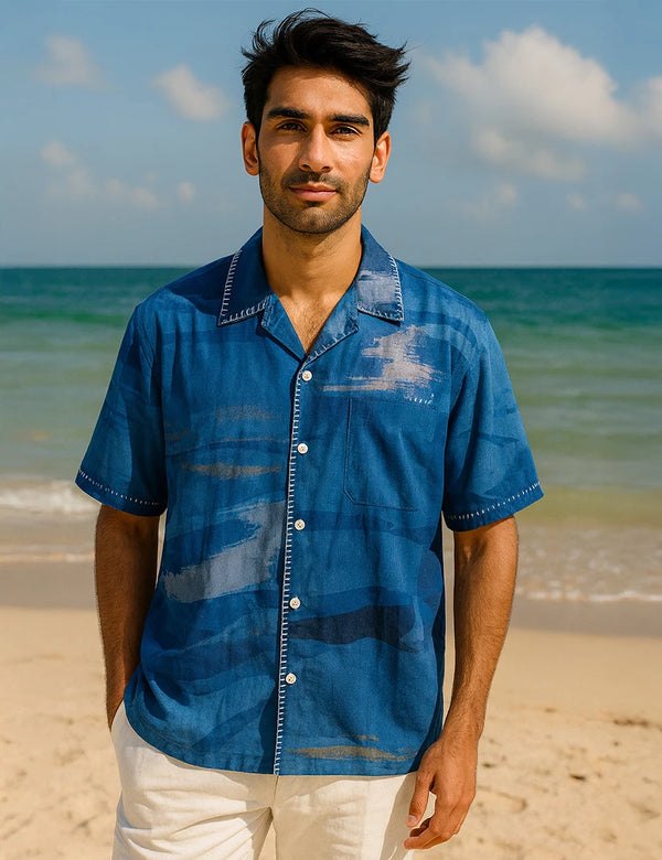 Azure men's Printed shirt