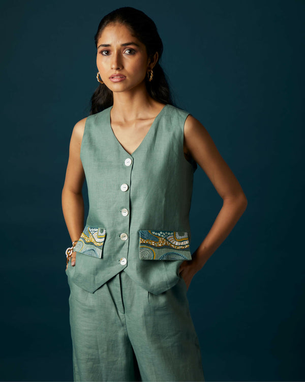 Ocean Eyes Waist Coat Coord set