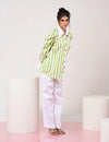 Green & White Striped Shirt with White Pant