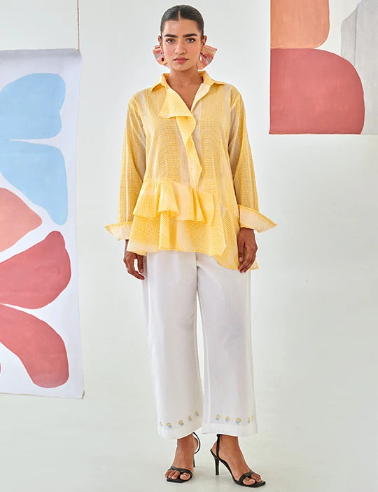 Yellow Asymmetric Shirt & Pant Co-ord Set