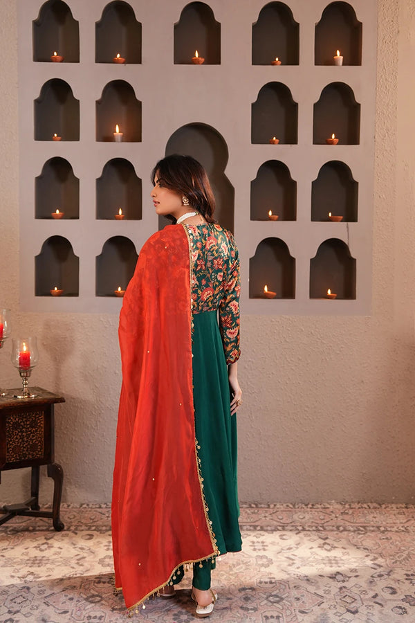Sabz Chintz Anarkali Set With Dupatta