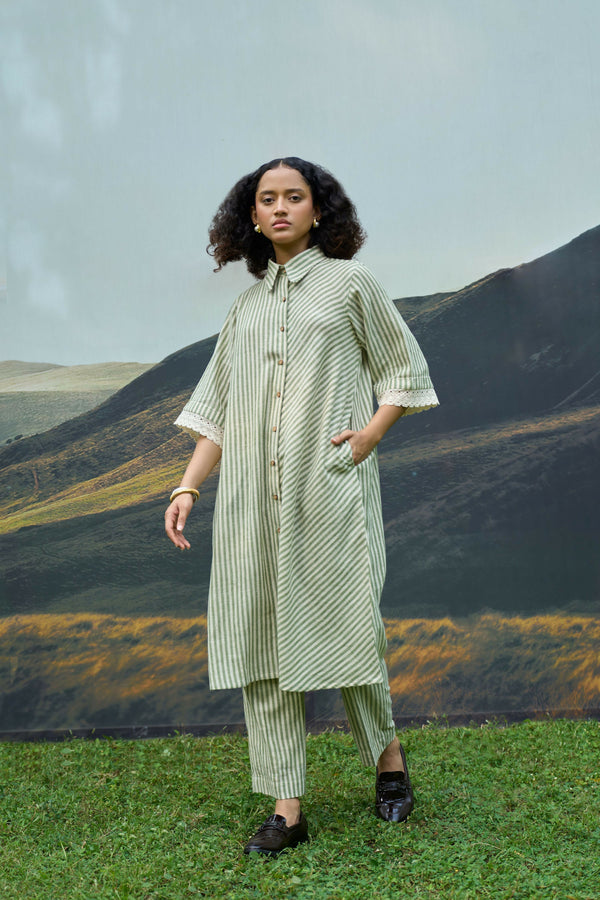Moss Stripes Tent Dress & Trousers Set