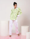 Green & White Striped Shirt with White Pant