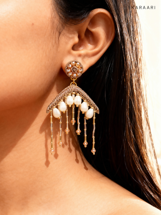 Crystal fringe earrings gold