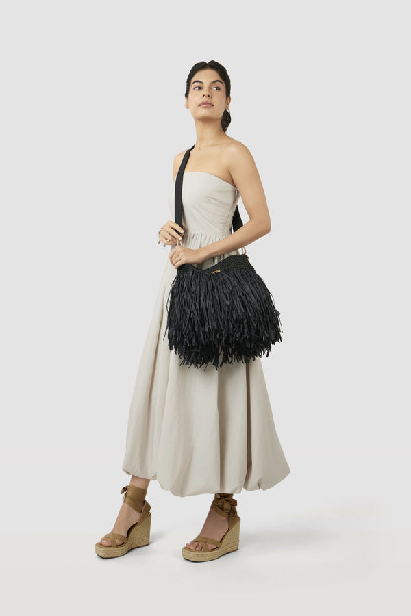 Raffia Bucket Bag - Black