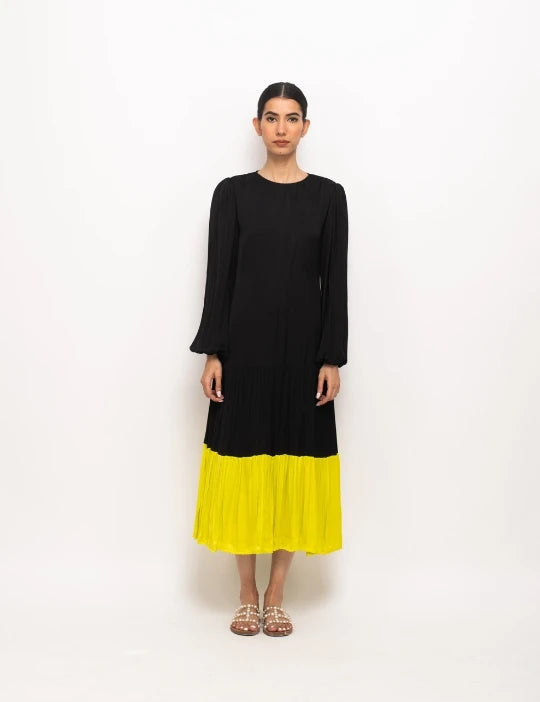 Black-Neon Gather Maxi Dress