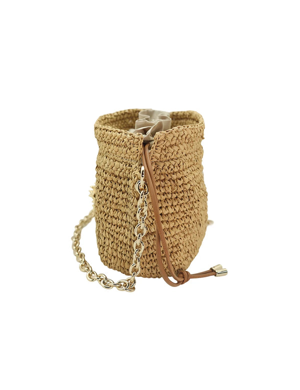 Raffia Bucket bag with emblem