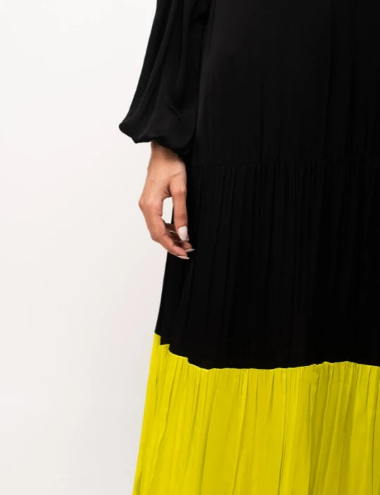 Black-Neon Gather Maxi Dress