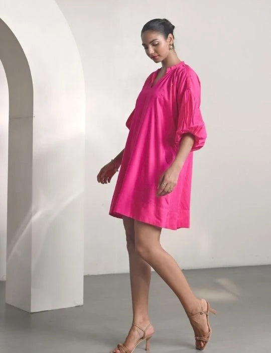Pink Cotton Satin Short Party Dress