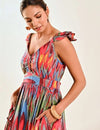 Red Ikat Print Cotton Maxi Long Dress