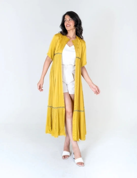 Yellow-Green Braided Gather Long Cape