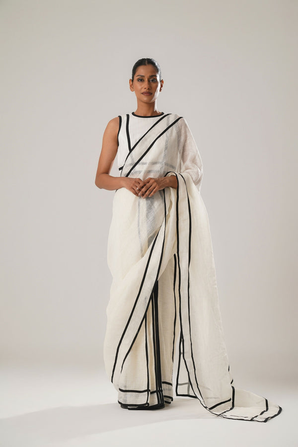 White Patti Saree