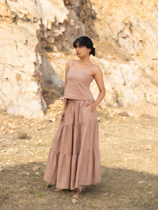 carla smocked top - Tan