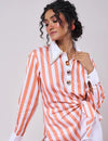 Striped Coral & White top with White Pant