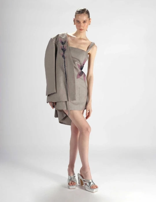 Grey Embroidered Dress