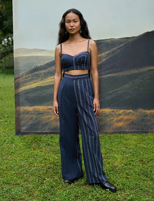 Cobalty Trench Overlay & Trousers Set With Bralette