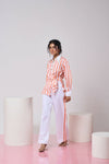 Striped Coral & White top with White Pant