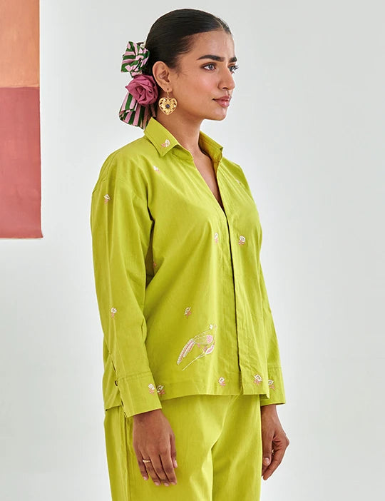 Lemon Shirt With Floral Embroidery