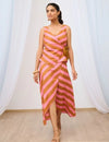 Pale Pink Striped Printed Asymmetric Skirt Set