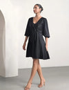 Black V-Neck Short Party Dress with Balloon Sleeves