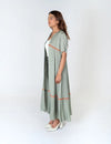 Green-Orange Braided Gather Long Cape
