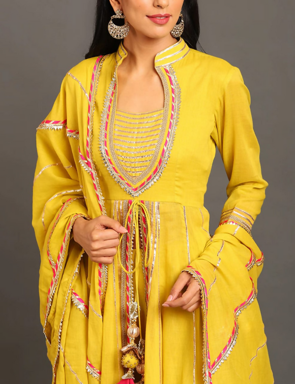 Yellow Jodha Anarkali Sharara Set