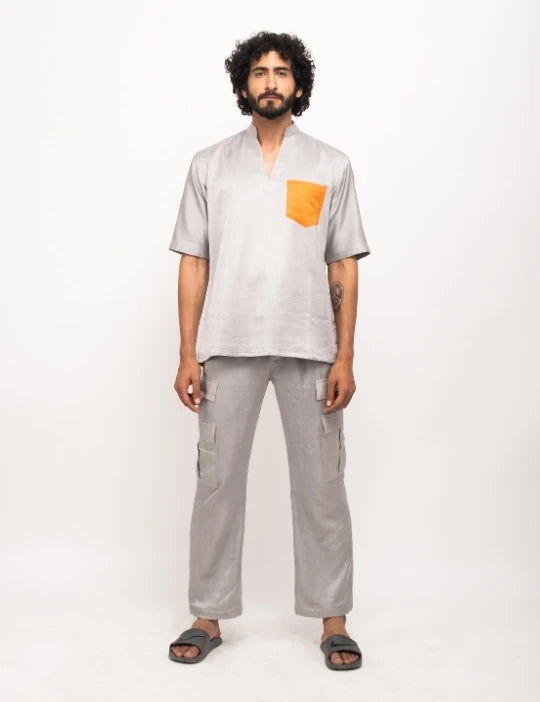 Grey-Orange Pocket Co-ord Set