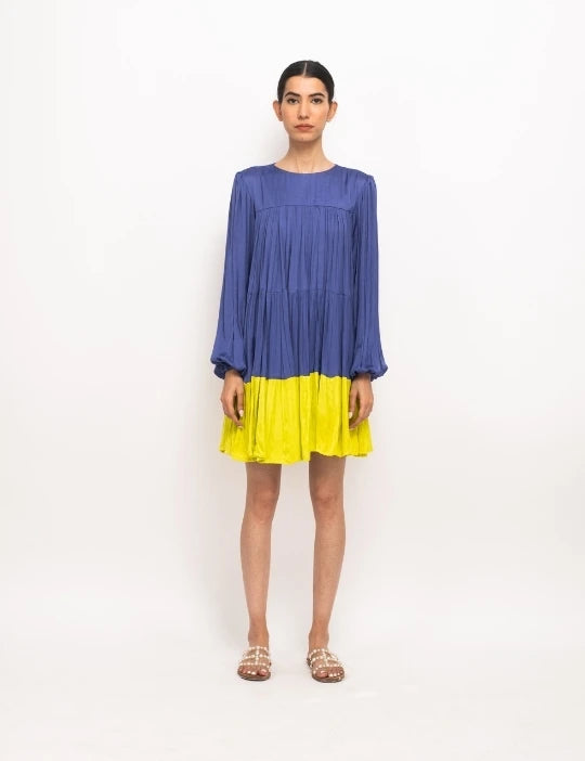 Blue-Neon Gather Short Dress