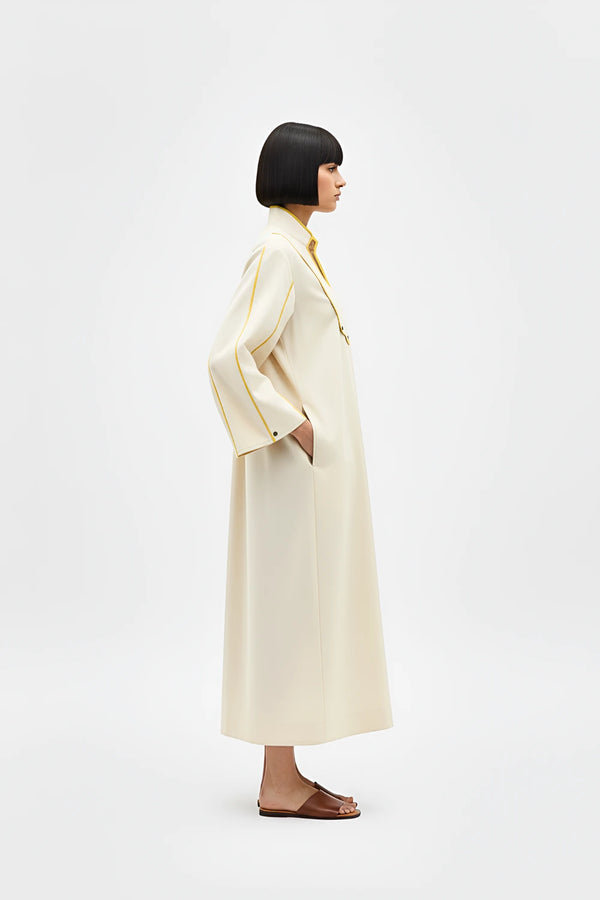 Ivory-Mango Yellow Collared Stripe Dress