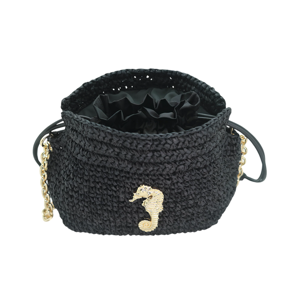 Raffia Bucket bag with emblem