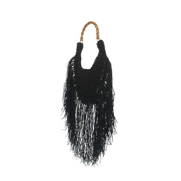 Raffia Hobo with Tassel - Black