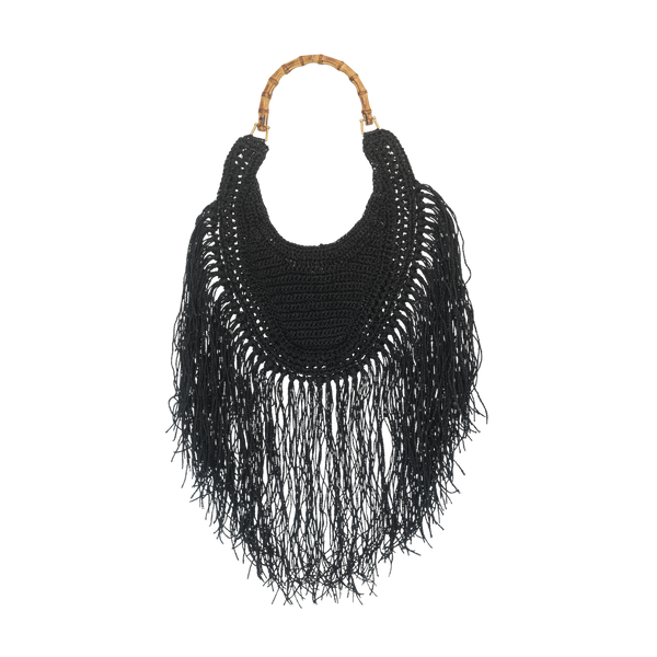 Raffia Hobo with Tassel - Black