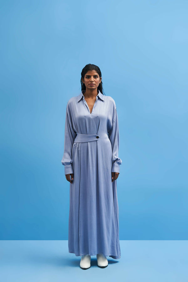 Steel Blue Balletic Satin Dress