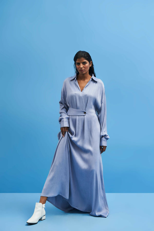 Steel Blue Balletic Satin Dress