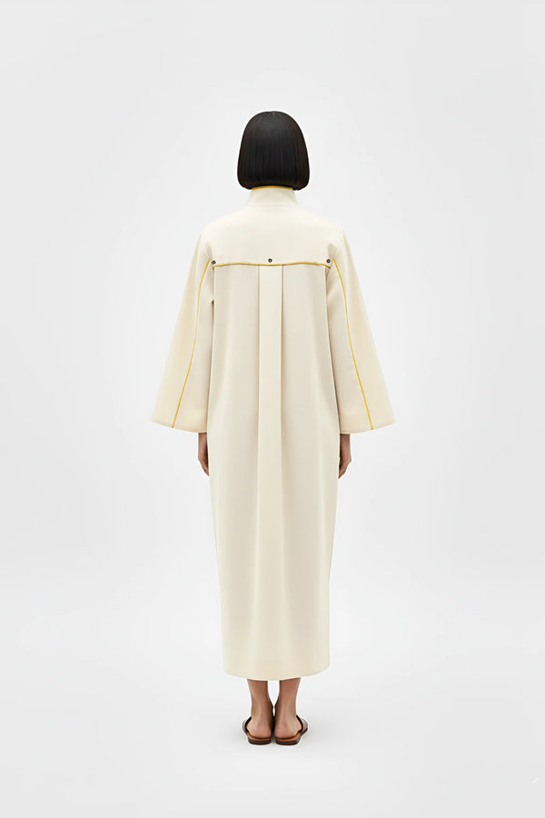 Ivory-Mango Yellow Collared Stripe Dress