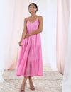 Pink Cotton Voile Flared Maxi Dress