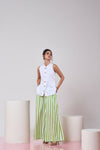 White Top with Green & White Striped Pant