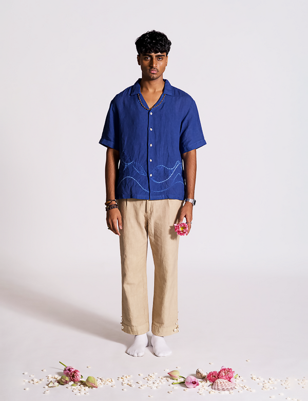 Chandra Lehar Linen Shibori Shirt - Indigo