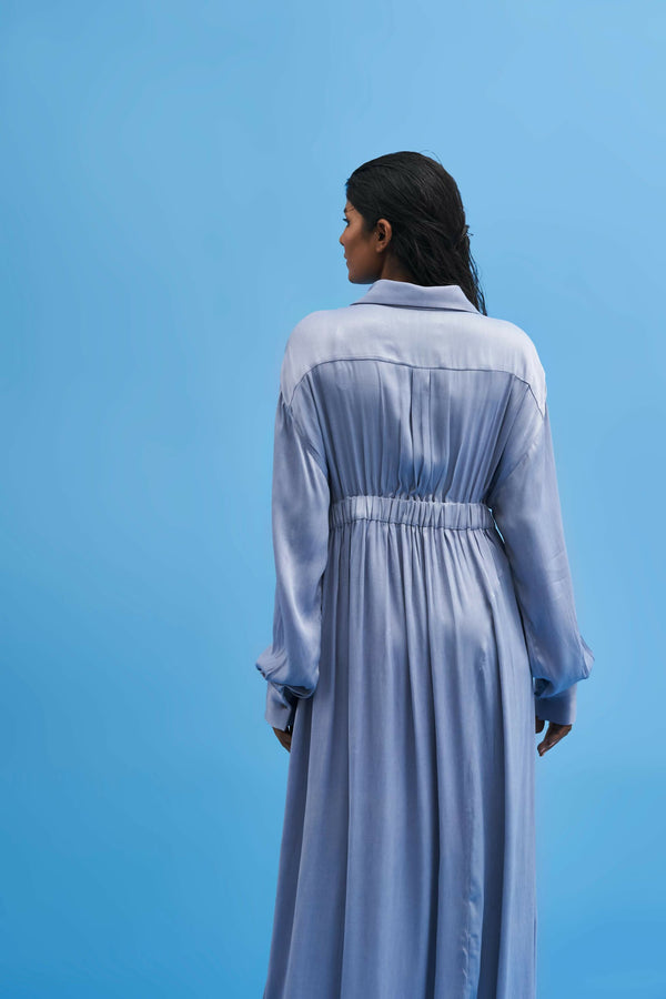 Steel Blue Balletic Satin Dress