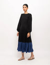 Black-Blue Gather Maxi Dress