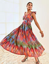 Red Ikat Print Cotton Maxi Long Dress