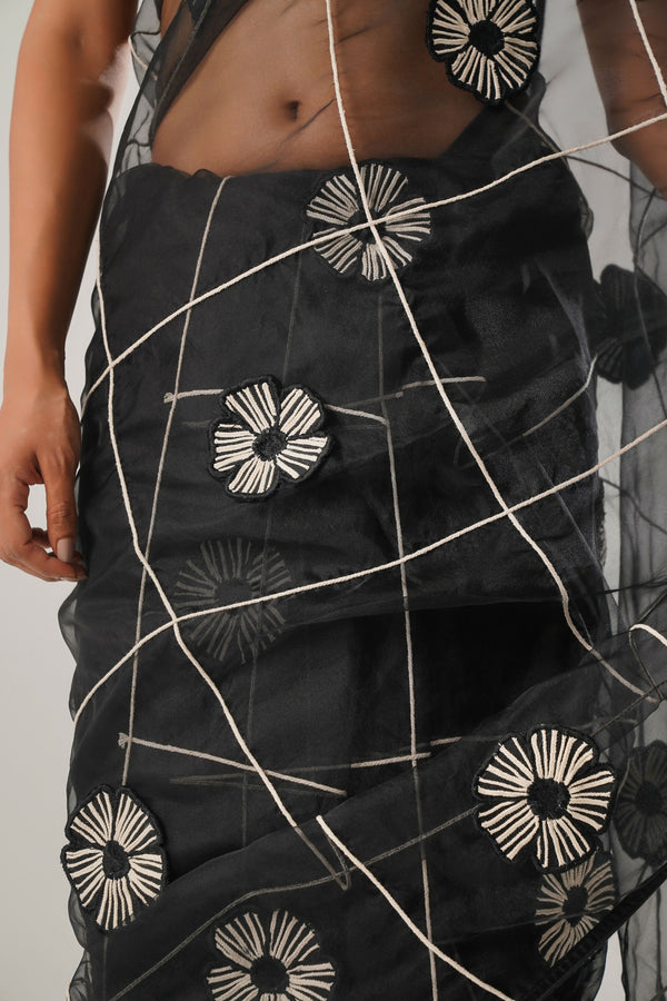 MJ FLORAL SAREE (BLACK)
