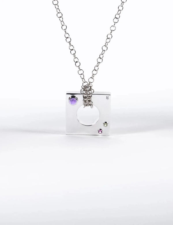Edge Pendant Loopless with Gems Silver