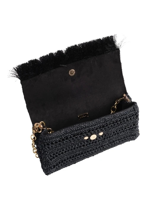 Black Slim Real Raffia Clutch