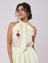 Pastel Yellow Pleated Skirt with Frilled Top