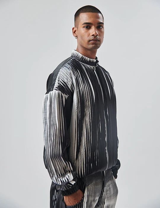 B/W Pleated Bomber Jacket And Pants