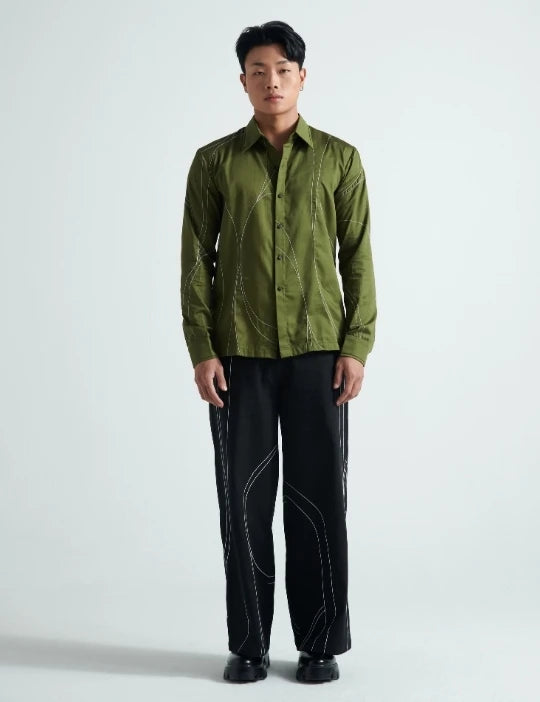 Olive Linear-Stitch Shirt