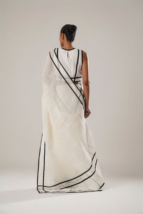White Patti Saree